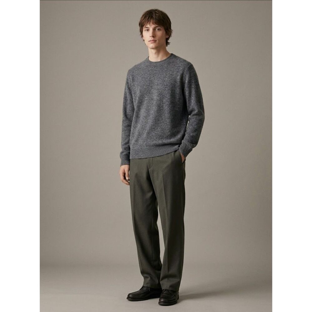 Uniqlo Men Heather Charcoal Gray 100% Cashmere Crewneck Sweater